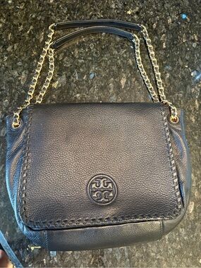 Tory Burch Black Leather Shoulder Bag with Gold Chain Strap